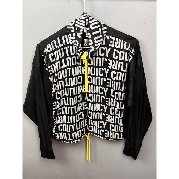 Juicy Couture Windbreaker‎ Jacket Womans Small Black Spellout Full Zip Outdoor - Picture 1 of 8